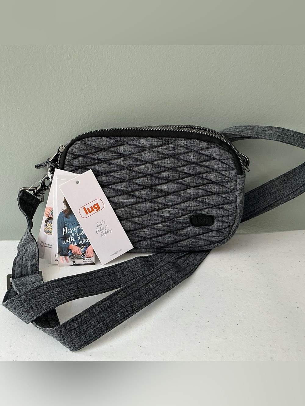 Lug Coupe Quilted Convertible Crossbody Belt Bag Dark Heather Grey NWT